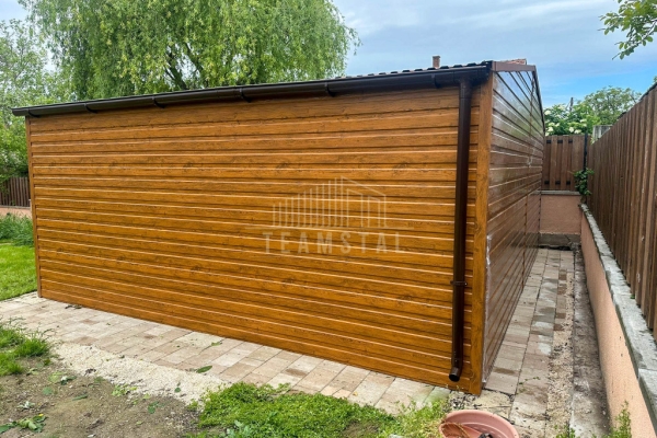 Ogłoszenie - Garaż blaszany 6,2x6m - brama uchylna - drzwi - jasny orzech - drewnopodobny - rynna - dach dwuspadowy TS1117. Zdjęcie 3