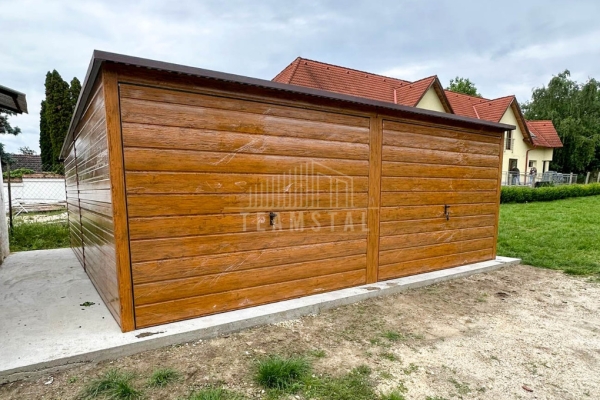 Ogłoszenie - Garaż blaszany 6x6m - 2x brama uchylna - jasny orzech - drewnopodobny - rynna - dach spad w tył TS1118. Zdjęcie 2