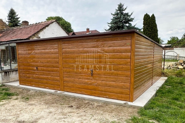Ogłoszenie - Garaż blaszany 6x6m - 2x brama uchylna - jasny orzech - drewnopodobny - rynna - dach spad w tył TS1118. Zdjęcie 3