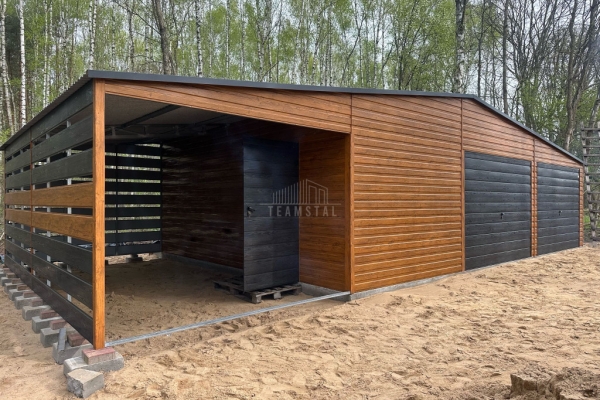 Ogłoszenie - Garaż blaszany 10,5x6m wiata 4,5m 2x brama uchylna drzwi drewnopodobny TS1122. Zdjęcie 3