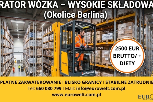 Ogłoszenie - Operator wózka widłowego wysoki skład/Berlin/bezpłatne ogłoszenie. Zdjęcie 1