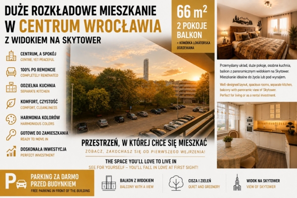 Ogłoszenie - 2pok, 66met, Okolice Zielińskiego BALKON/KOMÓRKA/WINDA (Wrocław). Zdjęcie 1