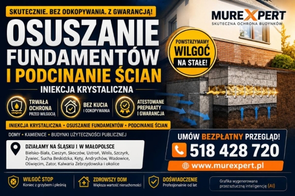 Ogłoszenie - Iniekcja krystaliczna, osuszanie fundamentów i podcinanie ścian - skutecznie Śląsk/Małopolska. Zdjęcie 4