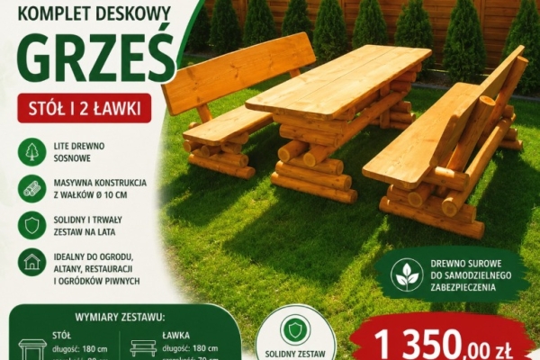 Ogłoszenie - Komplet biesiadny GRZEŚ – stół + dwie ławki. Zdjęcie 1