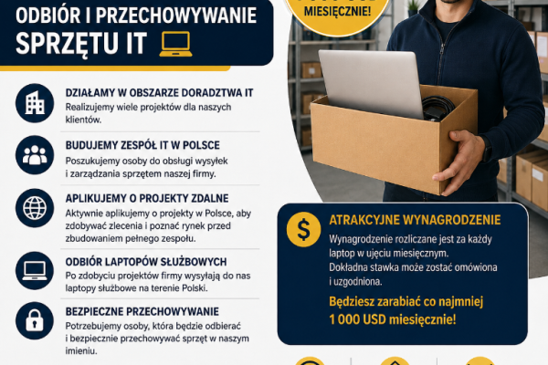 Ogłoszenie - Prosta praca dodatkowa: odbiór i przechowywanie sprzętu IT. Zdjęcie 1