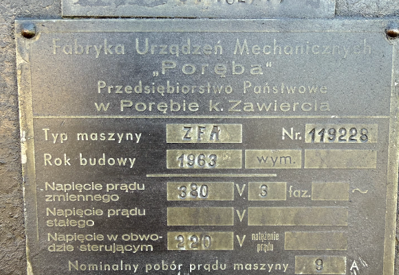 Ogłoszenie - FUM PORĘBA ZFA – frezarka obwiedniowa do kół zębatych, rok 1963 – całość lub części. Zdjęcie 6