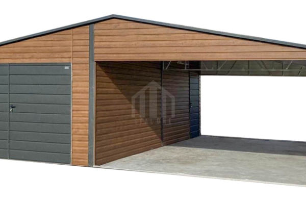Ogłoszenie - Garaż blaszany 4x6 m + wiata 6x6 m - brama dwuskrzydłowa - drzwi  - dach dwuspadowy SO187. Zdjęcie 1