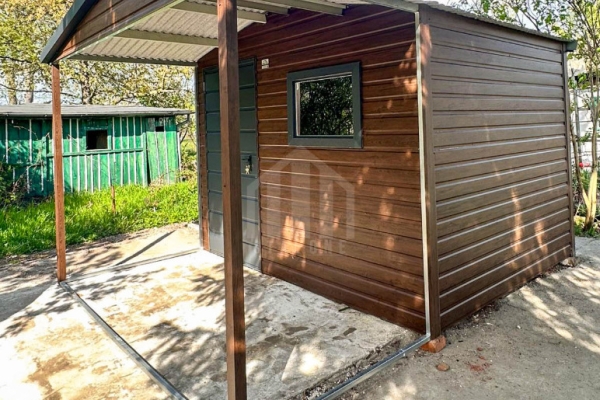Ogłoszenie - Schowek - domek ogrodowy 2,5x2 m + wiata 1,5 m - drzwi - okno - drewnopodobny - dach SO205. Zdjęcie 3