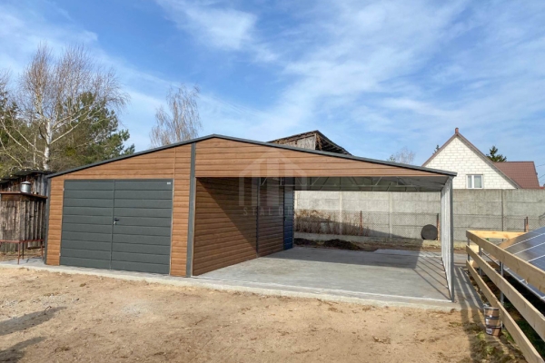 Ogłoszenie - Garaż blaszany 4x6 m + wiata 6x6 m - brama dwuskrzydłowa - drzwi  - dach dwuspadowy SO187. Zdjęcie 2