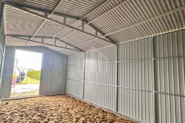 Ogłoszenie - Hala - Garaż blaszany 4x8 m - brama dwuskrzydłowa - jasny orzech - drewnopodobny - dach dwuspadowy SO201. Zdjęcie 6