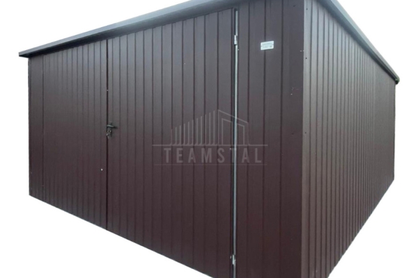 Ogłoszenie - Garaż blaszany 5x5m - brama dwuskrzydłowa - ciemny brąz - dach spad w tył - rynna TS1307. Zdjęcie 1