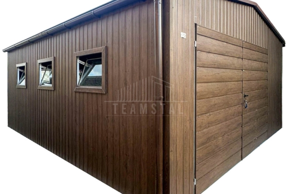 Ogłoszenie - Garaż blaszany 5x6 m - brama dwuskrzydłowa - drzwi - 5x okno drewnopodobny - rynny dach TS1309. Zdjęcie 1