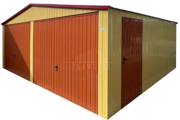 Ogłoszenie - Garaż blaszany 7x6m - 2x brama uchylna - drzwi - okno - piaskowy - dach dwuspadowy TS1322. Zdjęcie 1