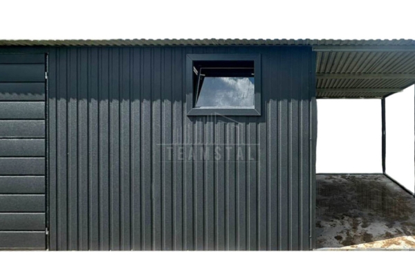 Ogłoszenie - Schowek - Domek ogrodowy 4x5 m + wiata 2x5 m - drzwi - okno - antracyt - dach spad w tył TS1342. Zdjęcie 1