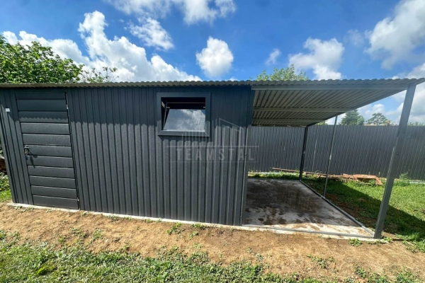 Ogłoszenie - Schowek - Domek ogrodowy 4x5 m + wiata 2x5 m - drzwi - okno - antracyt - dach spad w tył TS1342. Zdjęcie 3