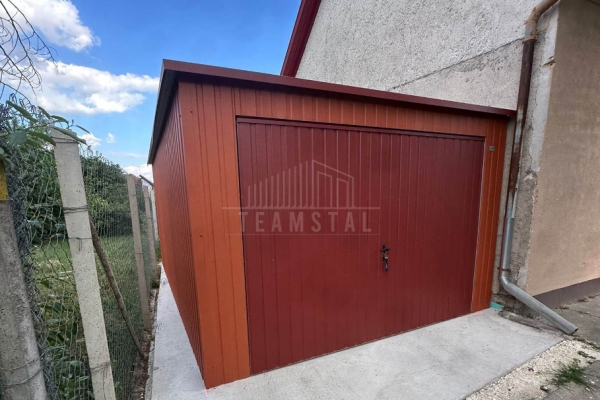 Ogłoszenie - Garaż blaszany 4x5 m - brama dwuskrzydłowa - jasny brąz - wiśnia - dach spad w tył TS1301. Zdjęcie 2