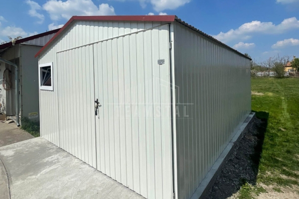 Ogłoszenie - Garaż blaszany 5x6m - brama dwuskrzydłowa - 2x okno - biały - wiśnia - dach dwuspadowy TS1312. Zdjęcie 2