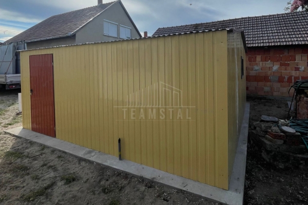 Ogłoszenie - Garaż blaszany 7x6m - 2x brama uchylna - drzwi - okno - piaskowy - dach dwuspadowy TS1322. Zdjęcie 2