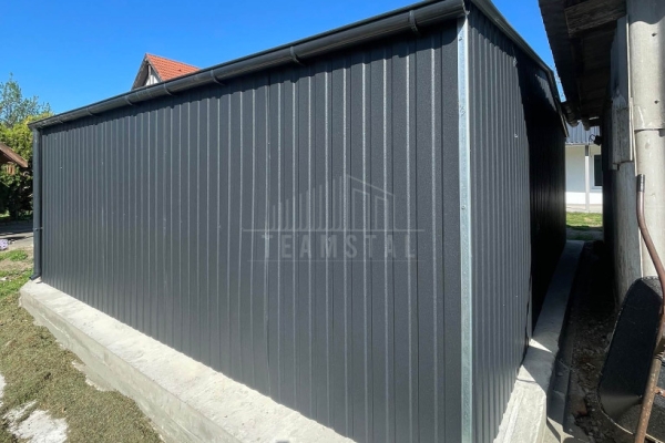Ogłoszenie - Garaż blaszany 8x6m - 2x brama uchylna - antracyt - dach dwuspadowy - drzwi - rynny TS1324. Zdjęcie 4