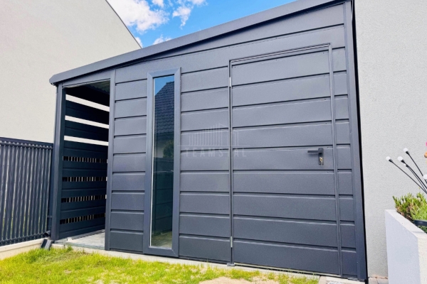 Ogłoszenie - Carport - wiata samochodowa 3,5x6 m - pomieszczenie gospodarcze - drzwi - okno - antracyt - dach spad w bok TS1335. Zdjęcie 5