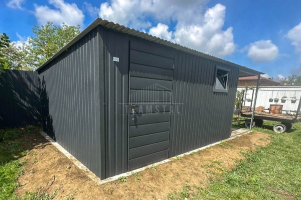 Ogłoszenie - Schowek - Domek ogrodowy 4x5 m + wiata 2x5 m - drzwi - okno - antracyt - dach spad w tył TS1342. Zdjęcie 2