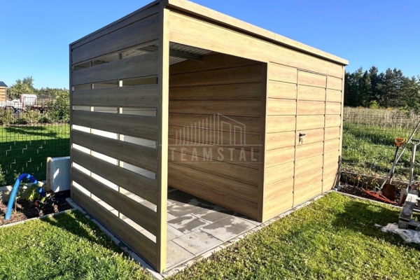 Ogłoszenie - Schowek domek ogrodowy 2x2m + wiata 1,5m - drzwi - winchester - drewnopodobny - dach spad w tył TS1160. Zdjęcie 3