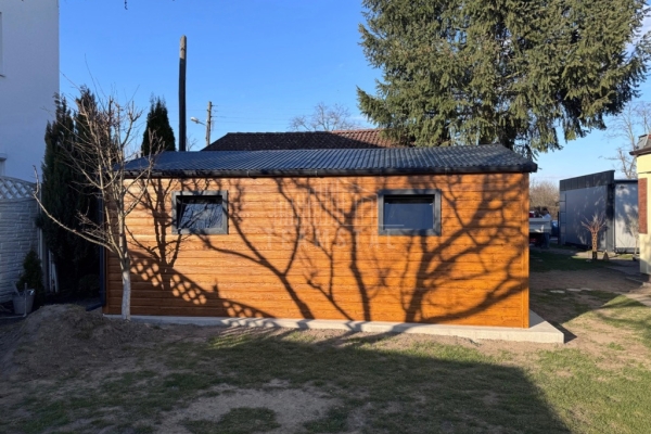 Ogłoszenie - Schowek domek ogrodowy 3x5m - drzwi - 2x okno - jasny orzech - drewnopodobny - rynna - dach dwuspadowy TS1162. Zdjęcie 2