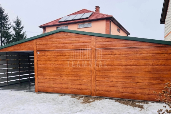 Ogłoszenie - Garaż blaszany 6x6 + wiata 3m - 2x brama uchylna - drzwi - jasny orzech - drewnopodobny - rynna - dach dwuspadowy TS1280. Zdjęcie 4