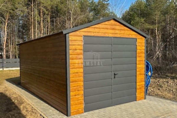 Ogłoszenie - Garaż blaszany 4x6m - Brama dwuskrzydłowa - jasny orzech - drewnopodobny - antracyt - dach dwuspadowy TS1143. Zdjęcie 4