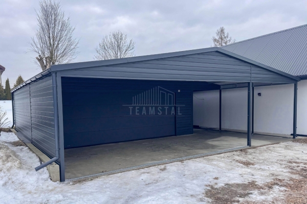 Ogłoszenie - Garaż blaszany 6x6 m + 2x wiata - brama segmentowa - okno - antracyt - rynny - dach dwuspadowy TS1283. Zdjęcie 3