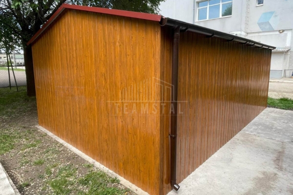 Ogłoszenie - Garaż blaszany 5x6m - brama dwuskrzydłowa - jasny orzech - drewnopodobny - dach dwuspadowy - rynny TS1313. Zdjęcie 3