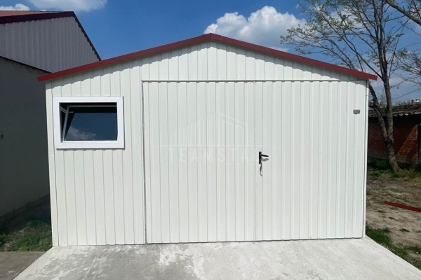 Ogłoszenie - Garaż blaszany 5x6m - brama dwuskrzydłowa - 2x okno - biały - wiśnia - dach dwuspadowy TS1312. Zdjęcie 3