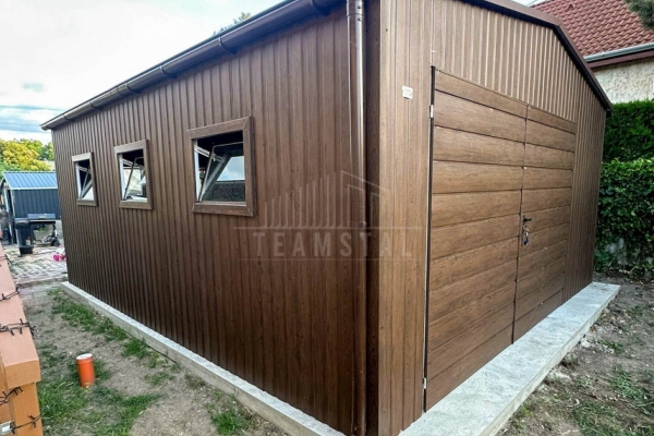 Ogłoszenie - Garaż blaszany 5x6 m - brama dwuskrzydłowa - drzwi - 5x okno drewnopodobny - rynny dach TS1309. Zdjęcie 3