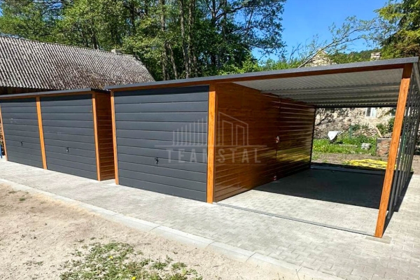 Ogłoszenie - Garaż blaszany 6x6 m - 2x brama uchylna - jasny orzech - drewnopodobny  - dach spad w tył TS1318. Zdjęcie 3