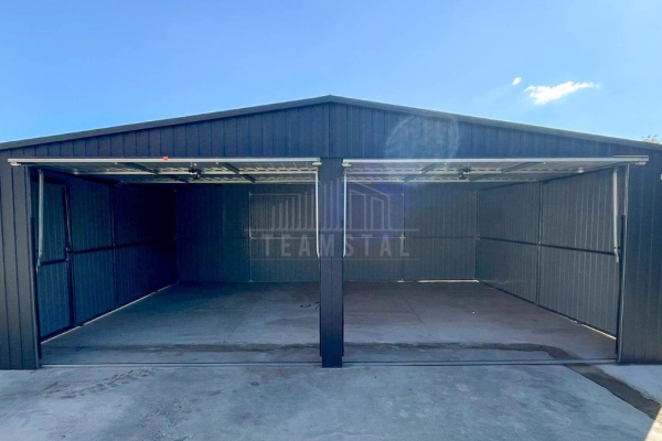 Ogłoszenie - Garaż blaszany 8x6m - 2x brama uchylna - antracyt - dach dwuspadowy - drzwi - rynny TS1324. Zdjęcie 5