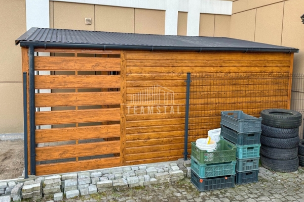 Ogłoszenie - Schowek - domek ogrodowy 2,5x4m + wiata 1,5 m - drzwi - jasny orzech - drewnopodobny - rynny - dach spad w bok  TS1154. Zdjęcie 4