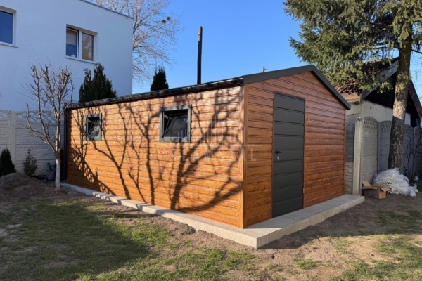 Ogłoszenie - Schowek domek ogrodowy 3x5m - drzwi - 2x okno - jasny orzech - drewnopodobny - rynna - dach dwuspadowy TS1162. Zdjęcie 4