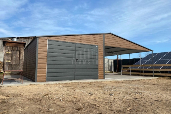 Ogłoszenie - Garaż blaszany 4x6 m + wiata 6x6 m - brama dwuskrzydłowa - drzwi drewnopodobny - dach TS1273. Zdjęcie 2