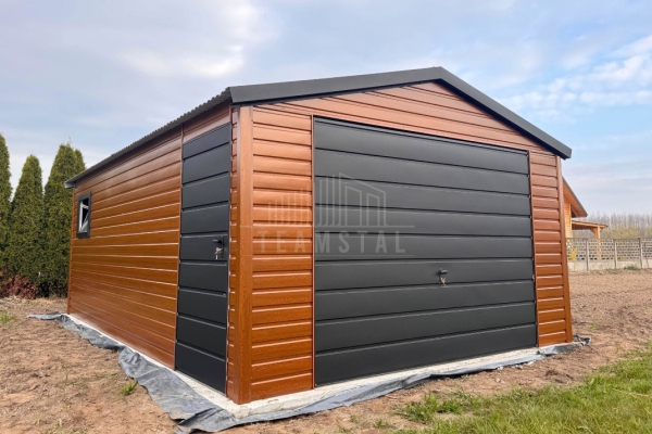 Ogłoszenie - Garaż blaszany 5x6 m - brama uchylna - drzwi - okno - złoty dąb - drewnopodobny - dach dwuspadowy TS1275. Zdjęcie 4