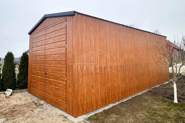 Ogłoszenie - Hala - Garaż blaszany 4x8 m - brama dwuskrzydłowa - jasny orzech - drewnopodobny - dach dwuspadowy TS1286. Zdjęcie 3