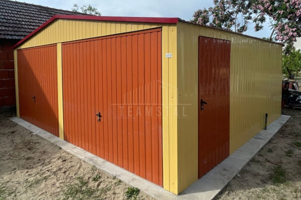 Ogłoszenie - Garaż blaszany 7x6m - 2x brama uchylna - drzwi - okno - piaskowy - dach dwuspadowy TS1322. Zdjęcie 4