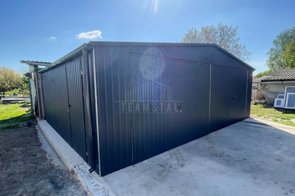 Ogłoszenie - Garaż blaszany 8x6m - 2x brama uchylna - antracyt - dach dwuspadowy - drzwi - rynny TS1324. Zdjęcie 3
