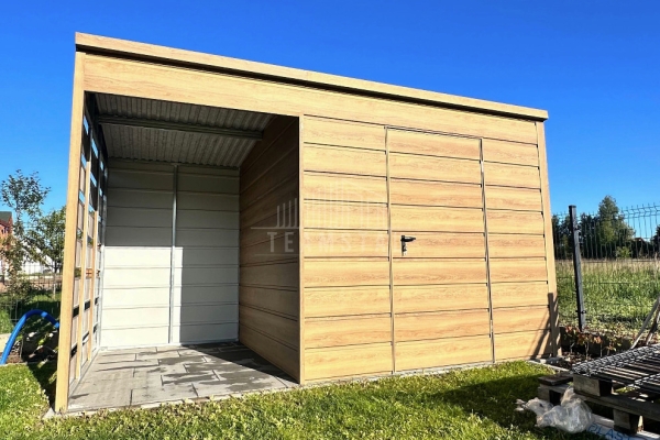 Ogłoszenie - Schowek domek ogrodowy 2x2m + wiata 1,5m - drzwi - winchester - drewnopodobny - dach spad w tył TS1160. Zdjęcie 5