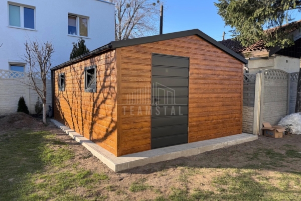 Ogłoszenie - Schowek domek ogrodowy 3x5m - drzwi - 2x okno - jasny orzech - drewnopodobny - rynna - dach dwuspadowy TS1162. Zdjęcie 5