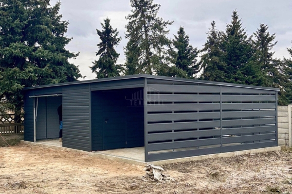 Ogłoszenie - Garaż blaszany 6x6 + wiata 3x6m - brama uchylna - drzwi - antracyt - dach spad w tył TS1282. Zdjęcie 5