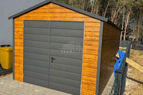 Ogłoszenie - Garaż blaszany 4x6m - Brama dwuskrzydłowa - jasny orzech - drewnopodobny - antracyt - dach dwuspadowy TS1143. Zdjęcie 5