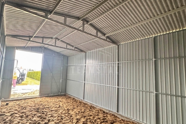 Ogłoszenie - Hala - Garaż blaszany 4x8 m - brama dwuskrzydłowa - jasny orzech - drewnopodobny - dach dwuspadowy TS1286. Zdjęcie 6