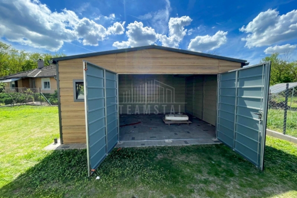 Ogłoszenie - Garaż blaszany 6x5m - brama dwuskrzydłowa - 3x okno - winchester - drewnopodobny - dach dwuspadowy - rynny TS1316. Zdjęcie 4