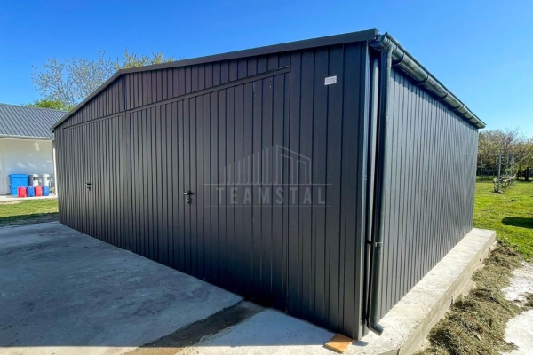 Ogłoszenie - Garaż blaszany 8x6m - 2x brama uchylna - antracyt - dach dwuspadowy - drzwi - rynny TS1324. Zdjęcie 6