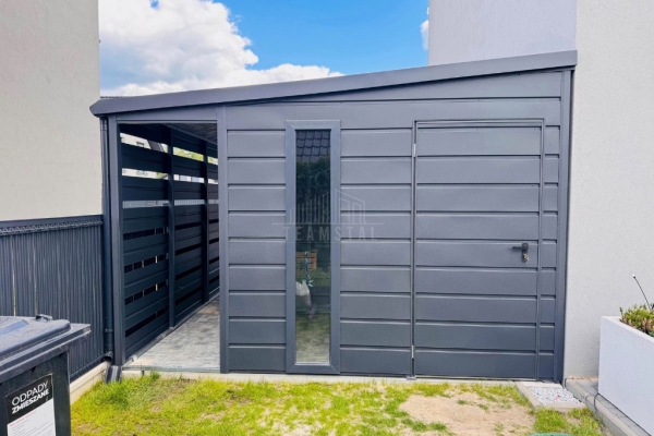 Ogłoszenie - Carport - wiata samochodowa 3,5x6 m - pomieszczenie gospodarcze - drzwi - okno - antracyt - dach spad w bok TS1335. Zdjęcie 3